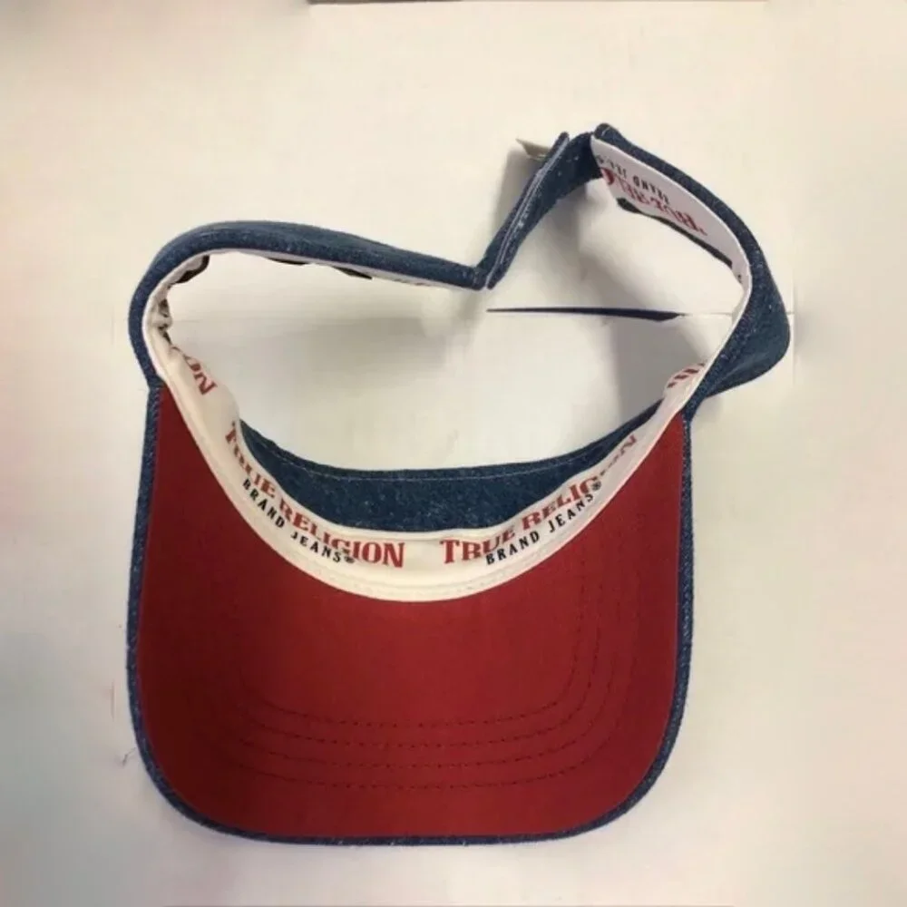 True Religion Stonewash Denim Adjustable Visor Hat Blue Unisex One Size